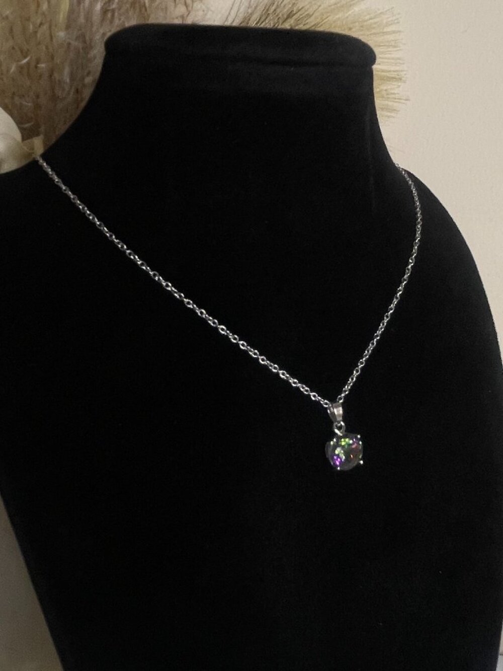 925 Sterling Silver Mystic Topaz Rainbow Pendant Necklace Round Cut Gemstone